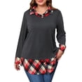 thumbnail image 3 of LilyLLL Womens Plus Size Christmas Tops Plaid Check Fake Two Pieces Tunic Blouse, 3 of 6
