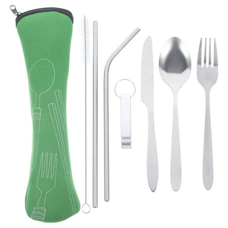 

BESTONZON 1 Set of Fork Cutter Spoon Straw Steak Tableware Portable Flatware Kitchen Supplies