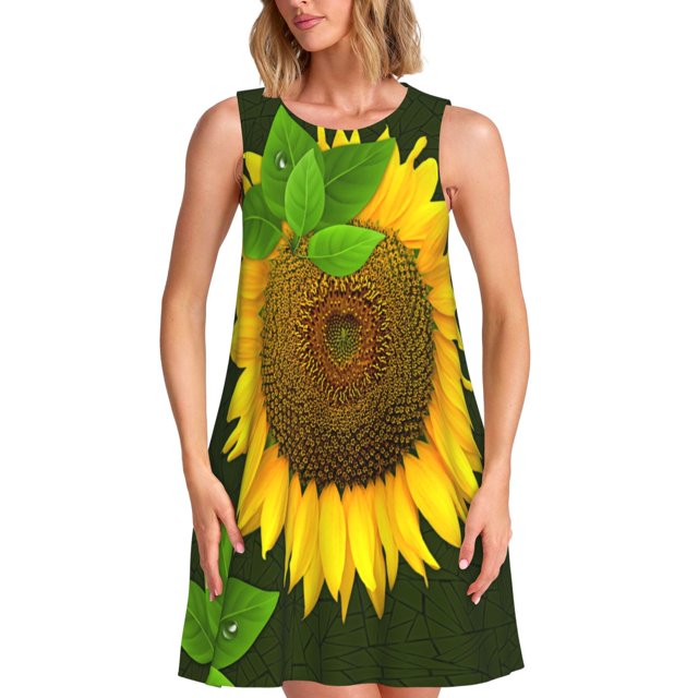Disketp Sunflower3 para Vestido sin Mangas para Mujeres, Vestidos de Verano para Mujeres, Casual y Holgado para la Playa