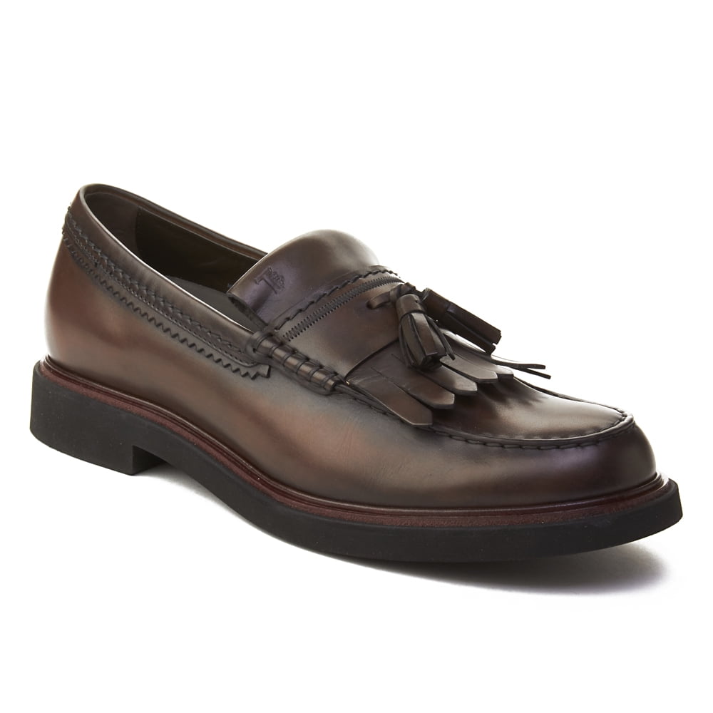 TOD'S Tod's Men's Leather Tassle Loafer Shoes Brown