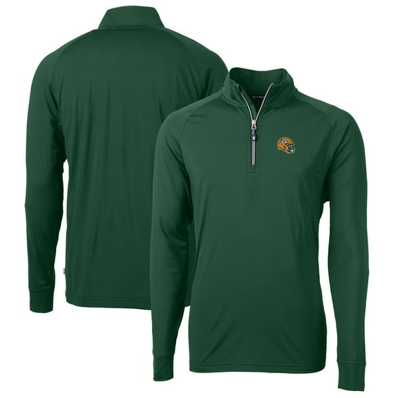 Men's Cutter & Buck  Green Green Bay Packers Helmet Adapt Eco Knit Stretch Recycled Quarter-Zip Pullover Top