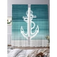 thumbnail image 4 of Nautical Anchor Teal Green Semi Sheer Curtains 108 Inch Length 2 Panels Set, Coastal Ocean Ombre Striped Sheer Kitchen Curtain Privacy Voile Window Curtain for Living Room Bedroom Rod Pocket Drapes, 4 of 7
