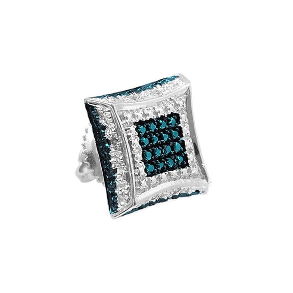 Dazzlingrock Collection 0.07 Carat Round Blue & White Diamond 9.5mm Kite Shape Micro Pave (1Pc Only) Hip Hop Iced Out Stud in 925 Sterling Silver, Screw Back, Unisex Design Mens Real Diamond Earring