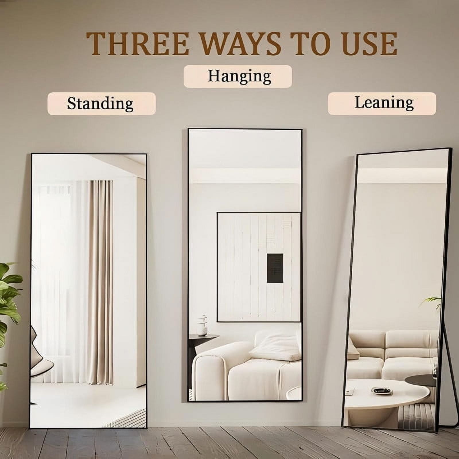 Lumora 65.3"x 24" Full Length Mirror Rectangular Floor Body Mirror with Stand, Black