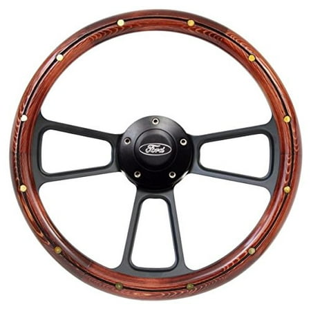 Gran Torino Steering Wheel Real Wood & Brass Rivets w/Billet Ford Horn