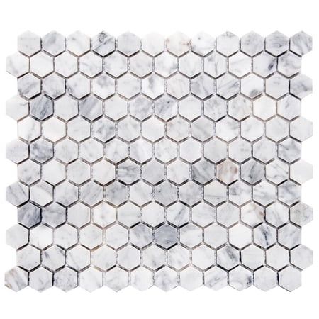 The Tile Life Santorini Honeycomb 12" 12" Carrara Polished Marble Mosaic Floor and Wall Tile, 1 Sheet
