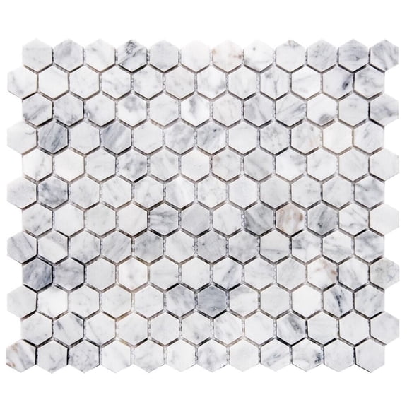 The Tile Life Santorini Honeycomb 12" 12" Carrara Polished Marble Mosaic Floor and Wall Tile, 1 Sheet