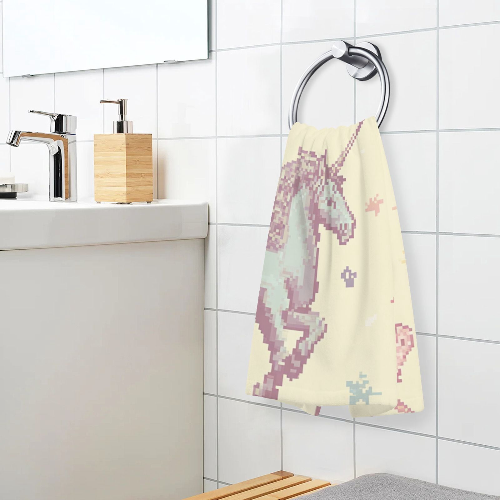 Pixel Unicorns Stars Hand Towels Cotton Bath Towels Large Face Towels Absorbent for Bathroom 2 Packs