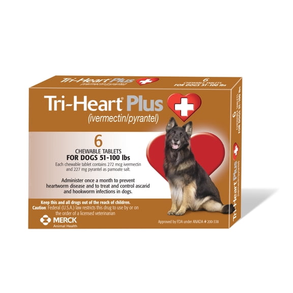 Tri-Heart Plus Chewable Tablets for Dogs, 51-100 lbs, (Brown Box)