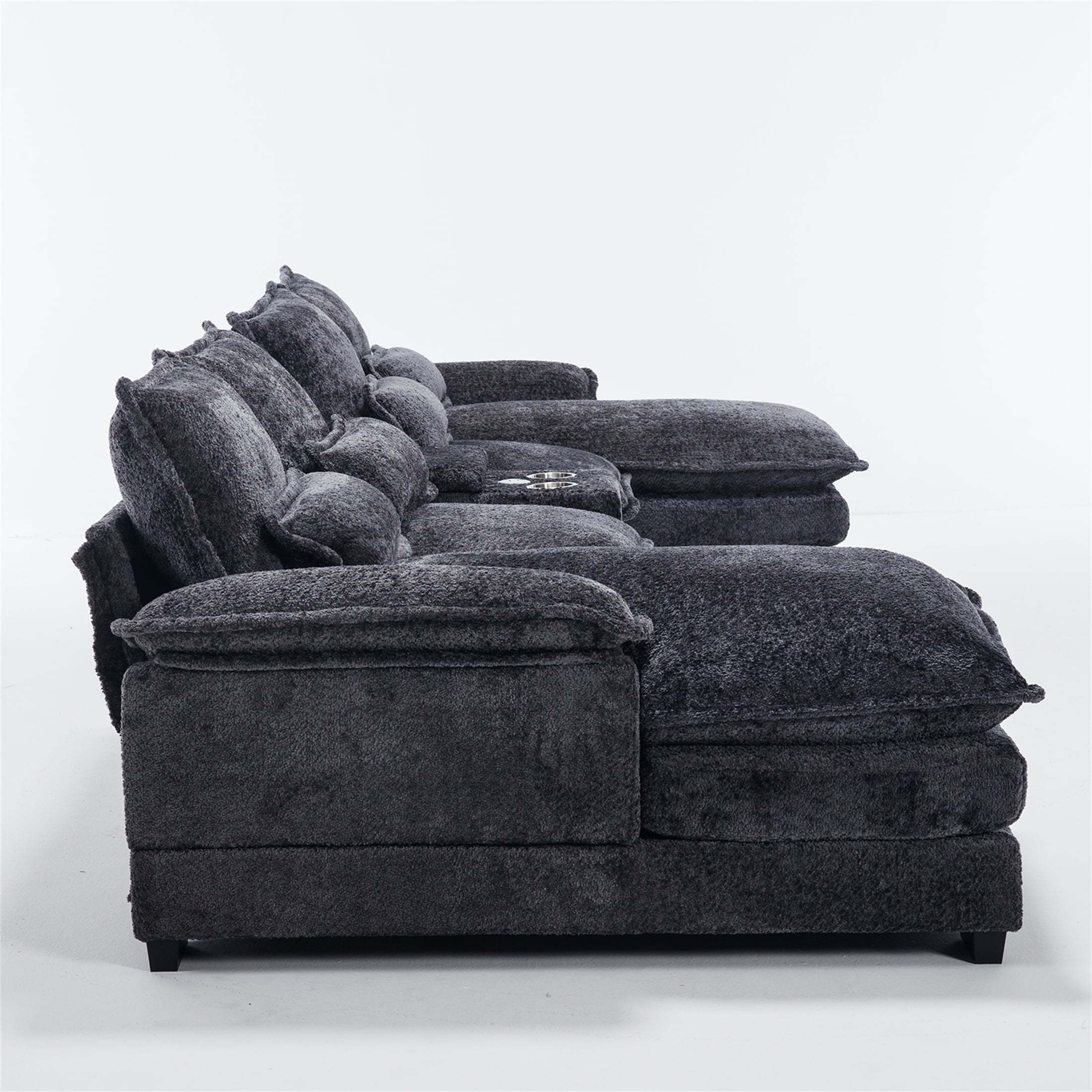 Aukfa 123" Oversized Sectional Sofa U-shaped Couch w/ Cupholder Console & USB Port for Living Room, Chenille, Gray