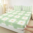 thumbnail image 3 of Manfei Vintage Garden Floral Twin Sheet Sets, Green Groovy Flower Twin Fitted Sheet, Simple French Style Flat Sheet, Luxury Bedroom Decor, 3 Pieces, 3 of 7