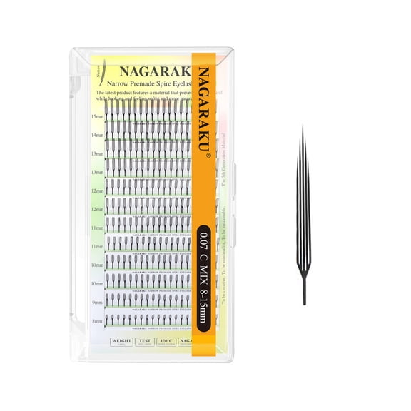NAGARAKU Soft and Natural Air Series Narrow Spire Eyelash Extensions Black 0.07C 8mm