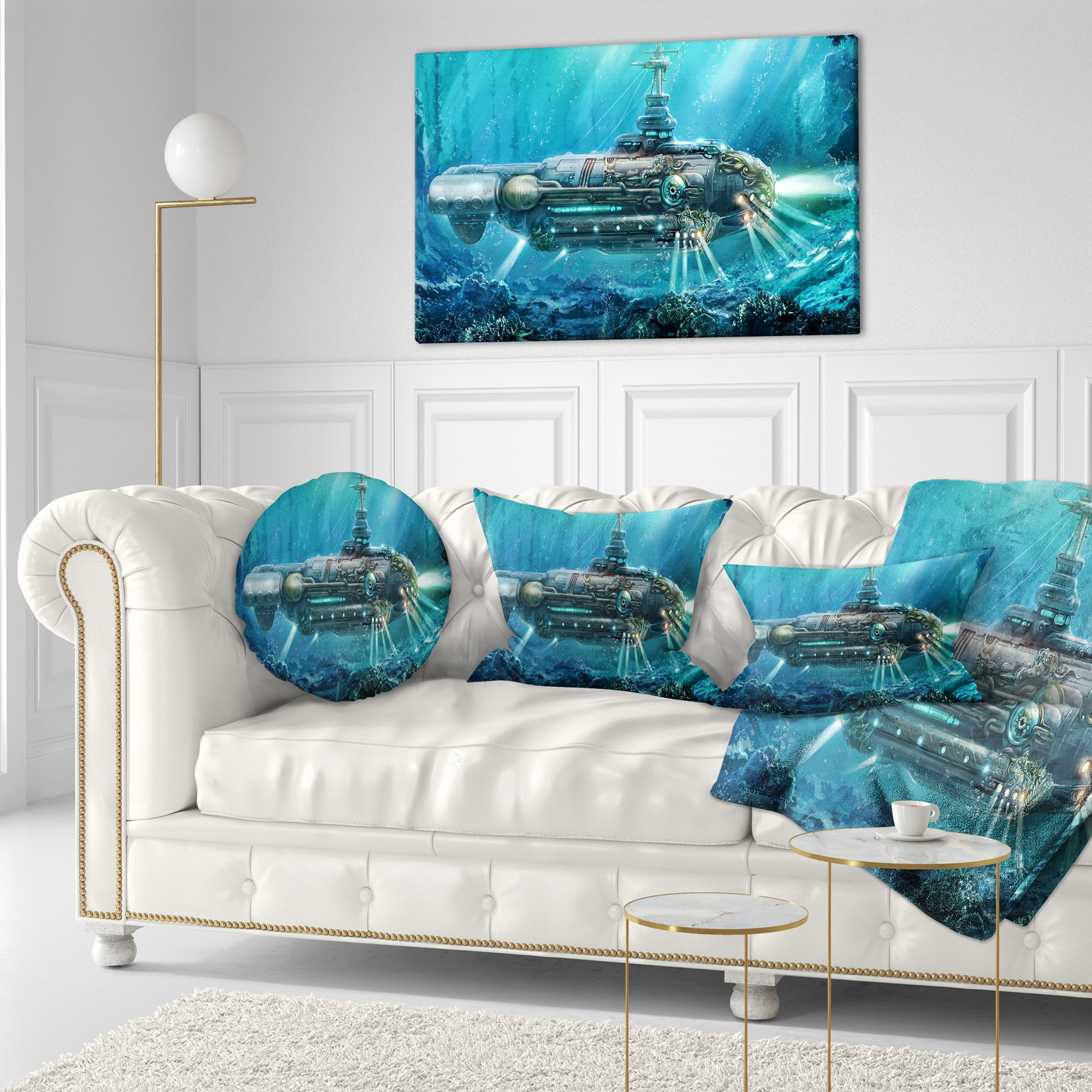 Designart Fantastic Submarine - Abstract Throw Pillow - 12x20