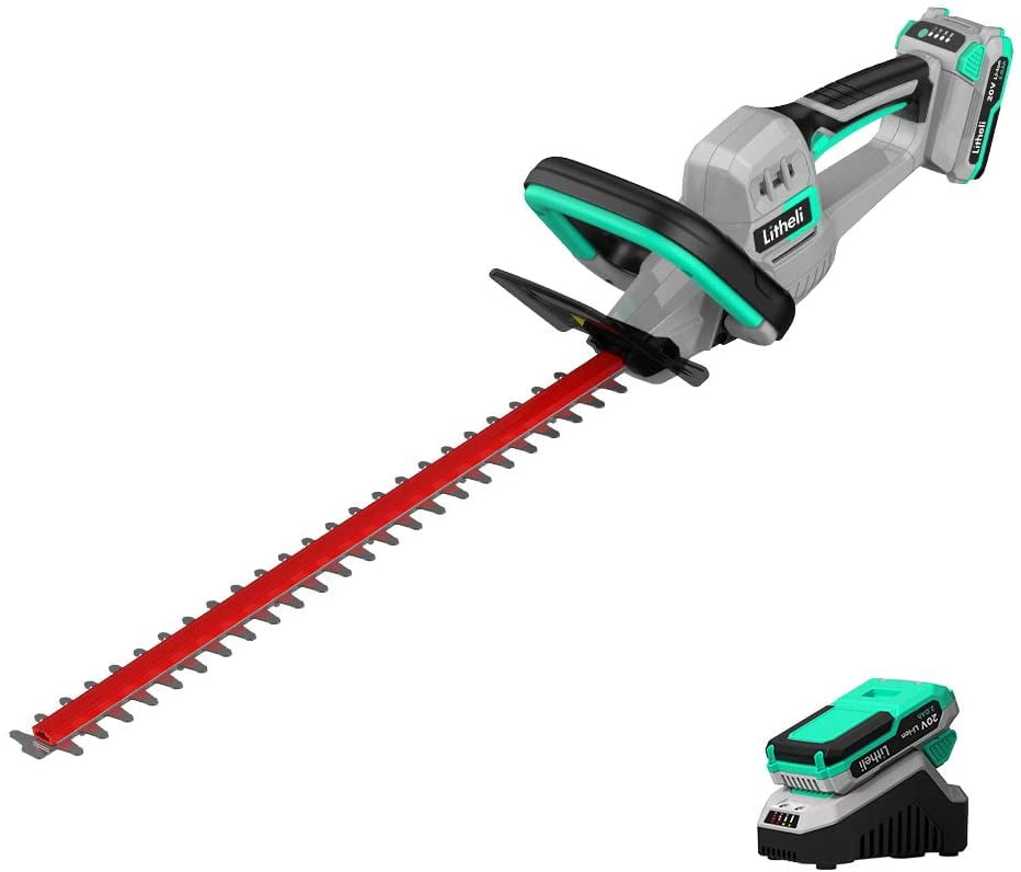 for Brush & Hedge Trimming LiTHELi 20V Cordless 20-Inch Battery Powered Hedge Trimmer Yard & Garden Care with 2.0Ah Battery and Charger 