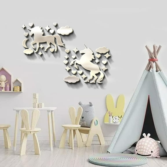 Unicorn Acrylic Wall Stickers Hearts and s Mirror Decor Stickers DIY Wall Decals for Living Room Bedroom Bathroom Office Kitchen Silver