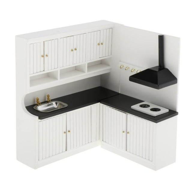 Cocina de de bricolaje, muebles en miniatura, Kits de , electrodomésticos de armario de de fregadero de Baoblaze gabinete de cocina de casa de muñecas