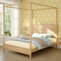 Haven Canopy Bed with Square Post and Wood Headboard (Queen), Blonde