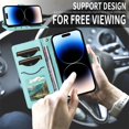 thumbnail image 5 of For iPhone 15 Wallet Grid Texture Magnetic Flip Cover Card Holder & Bills Slot, Soft PU Leather Magnetic For Women Wallet Case With Detachable Shoulder Strap And Wrist Strap,Green,For iPhone 15, 5 of 10
