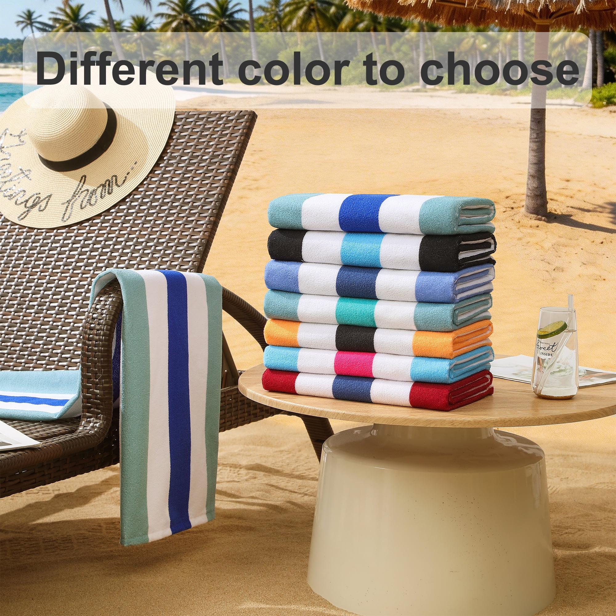 Smuge 4 Pack Cabana Stripe Beach Towels, 60x30 inches Microfiber Lightweight Outdoor Large Swim Towel for Adults (Navy Blue)