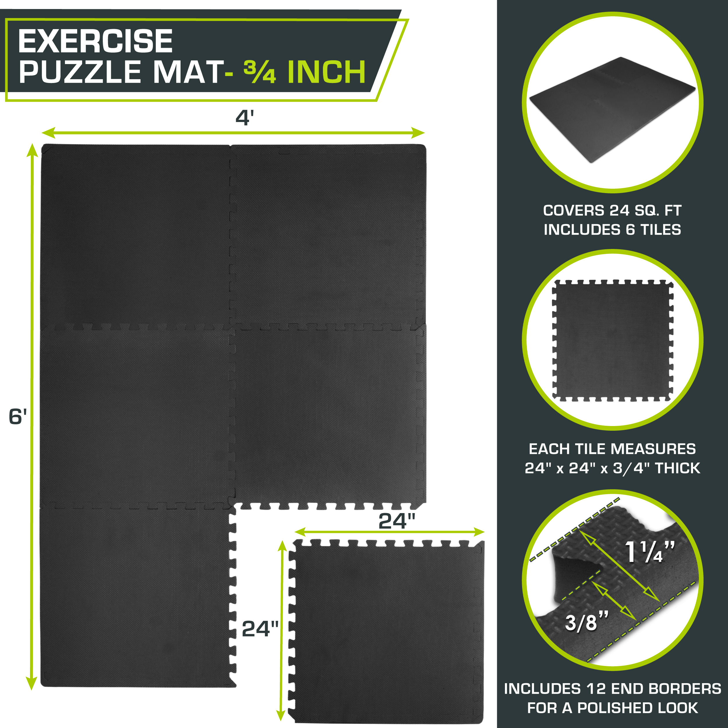 Tappetino Puzzle Spesso 3/4&rdquo; O 1&rdquo; - Piastrelle Antiscivolo Per Palestra Casa O Palestra