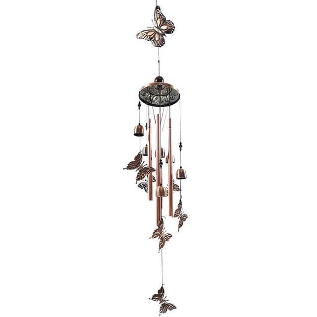 Campanas de mariposa Campanas de viento de hierro forjado con 4 tubos de metal huecos Campanas de viento Campanas de viento de mariposa para decoración interior y exterior