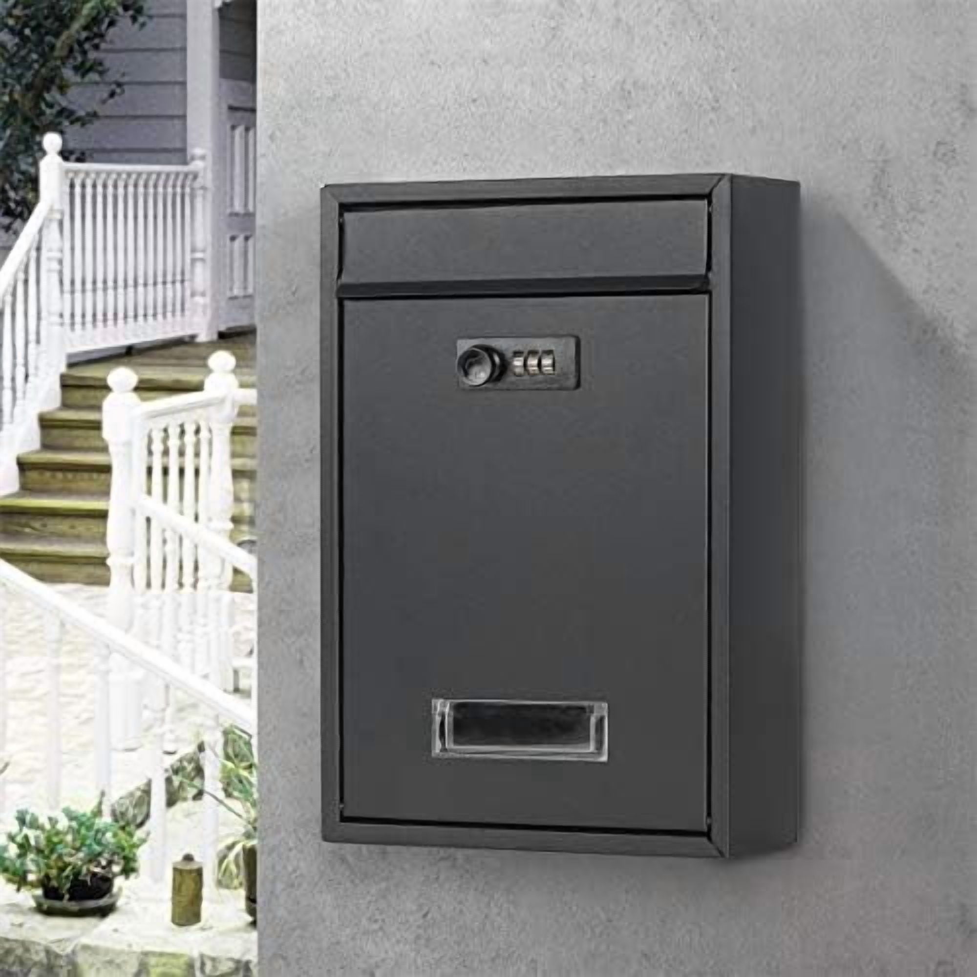 Locking Mailbox Wall Mounted Vertical-  Mail Boxes with Combination Lock Large Capacity, 12.6 x 8.46 x 3.35 Inch, Black Matt
