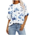 thumbnail image 1 of Pisexur Hauts d'Été pour Femmes Mode Décontractée Manches Courtes Col Rond T-Shirts Confortables Amples Surdimensionnés Imprimé Floral Blouses Hauts Mode T-Shirts Imprimés Graphiques Grande Taille Tops de Sortie S-5TG, 1 of 7