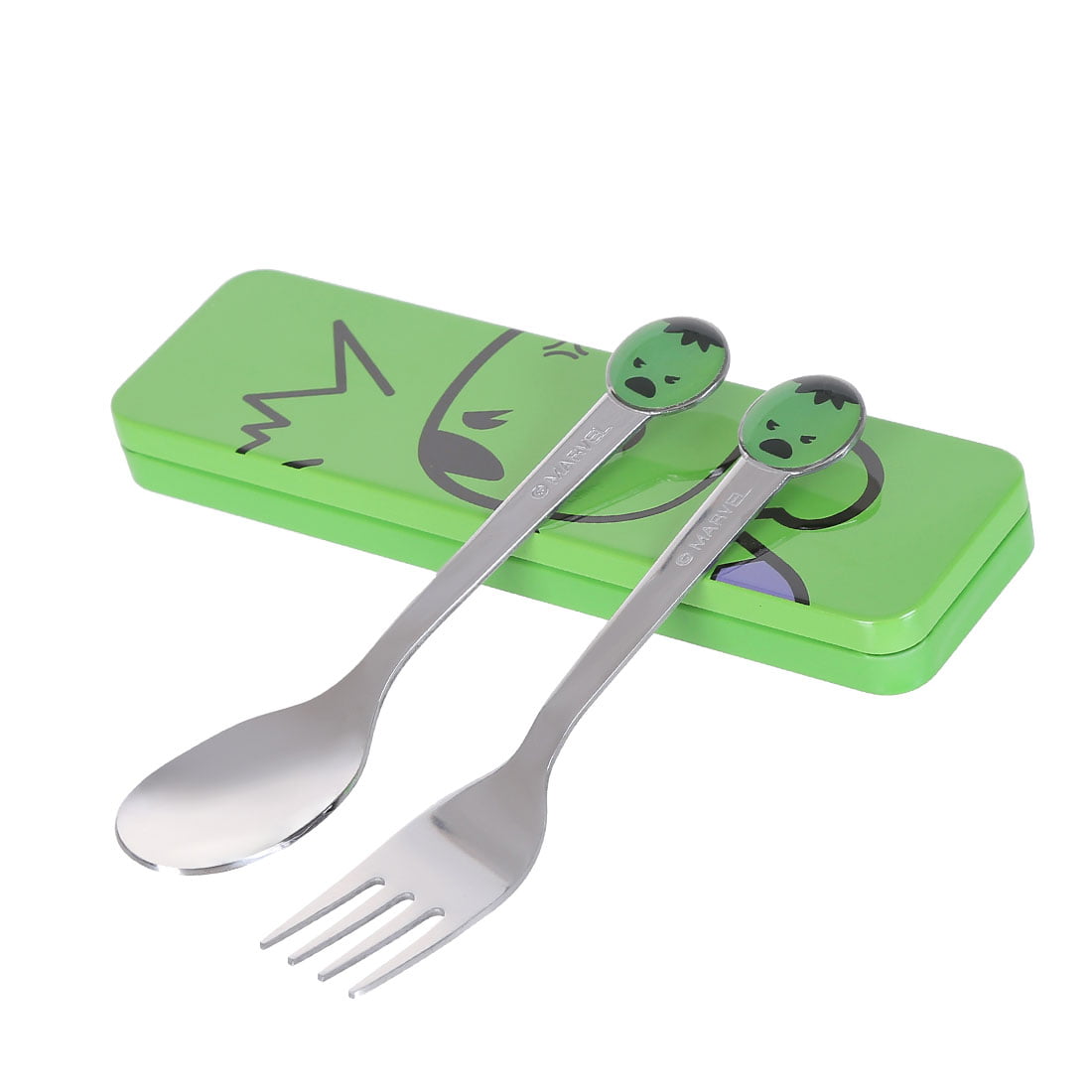 MINISO Cute Cactus Cutlery Set 2pcs Spoon and Fork Set Stainless Steel Silverware BPA Free,Flatware Set Utensils with Travel Case for Boys Girls Green