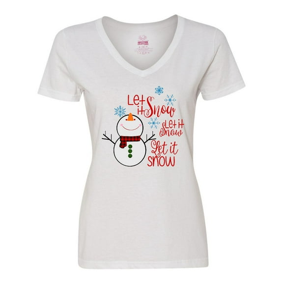Inktastic Christmas Let it Snow Cute Snow Man with Snowflakes Women's V-Neck T-Shirt