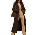 thumbnail image 2 of Women's Solid Color Long Plush Anti-Freeze Suede Wool Coat for Fall and Winter, Warm and Stylish for Cold Weather,Coffee,XL, 2 of 7