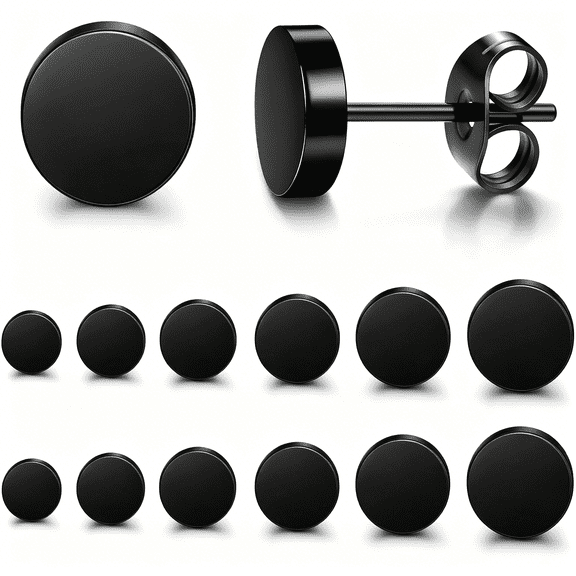 DESIGNICE Black Stud Earrings for Men Women Stainless Steel Mens Earrings Hypoallergenic Round Cz Square Black Earring Studs Set 6 Pairs 3Mm-8Mm