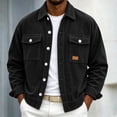 thumbnail image 7 of LODIENY Men Corduroy Shirt Jacket Casual Work Button Down Long Sleeve Vintage Regular Fit Shirts with Two Flap Pockets Black S, 7 of 7