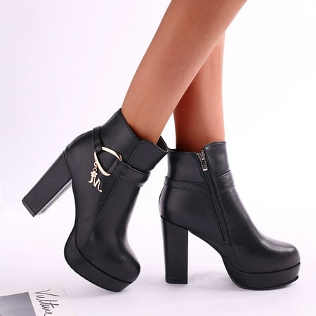 

Fashion Women s Shoes Breathable Chunky High Heels Retro Zipper Short Boots