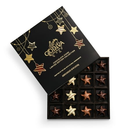 Godiva Holiday Stars 16pc Collection Gift Box – Star-Shaped Chocolates with Ganache, Caramel & Raspberry – Limited Edition