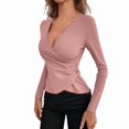 thumbnail image 3 of Camiseta de Larga Ajustada con Escote en V Profundo y Fruncido para Mujer Rosa S, 3 of 5