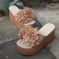thumbnail image 5 of Pandaie Women's 3D Flower Platform Sandals Bohemia Dressy Wedge Slides Casual Summer Beach Slippers Open Toe Walking Outdoor Shoes Brown Size 7, 5 of 7