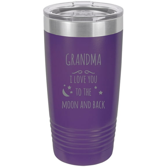 Grandma - I love you to the Moon and Back Stainless Steel Engraved Insulated Tumbler 20 Oz Travel Coffee Mug, Purple