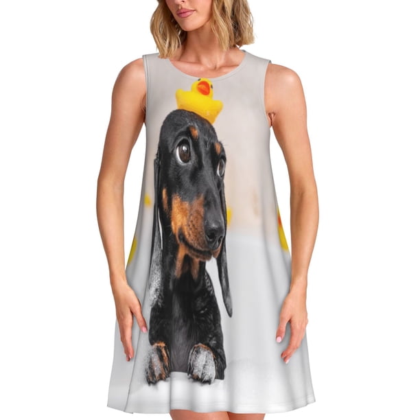 Disketp Dachshund Sitting in Bathtub para Vestido sin Mangas para Mujeres, Vestidos de Verano para Mujeres, Casual y Holgado para la Playa