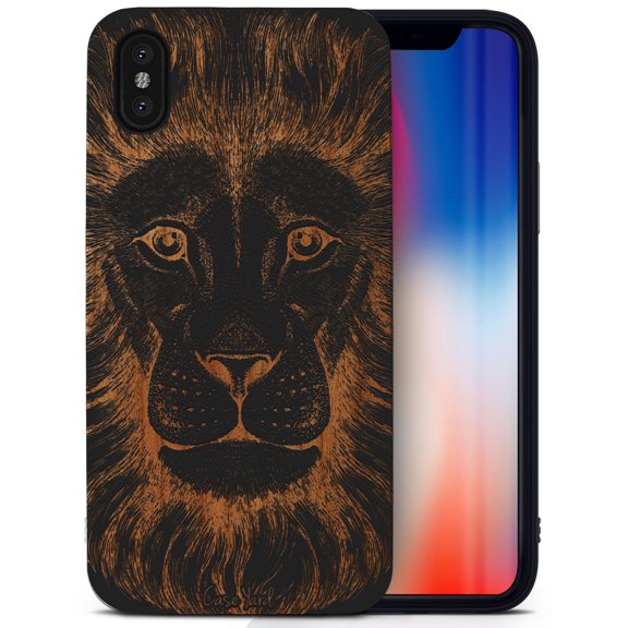 Case Yard Wooden Case for iPhone-XS-Max Soft TPU Silicone cover Slim Fit Shockproof Wood Protective Phone Cover for Girls Boys Men and Women Supports Wireless Charging Great Lion Design