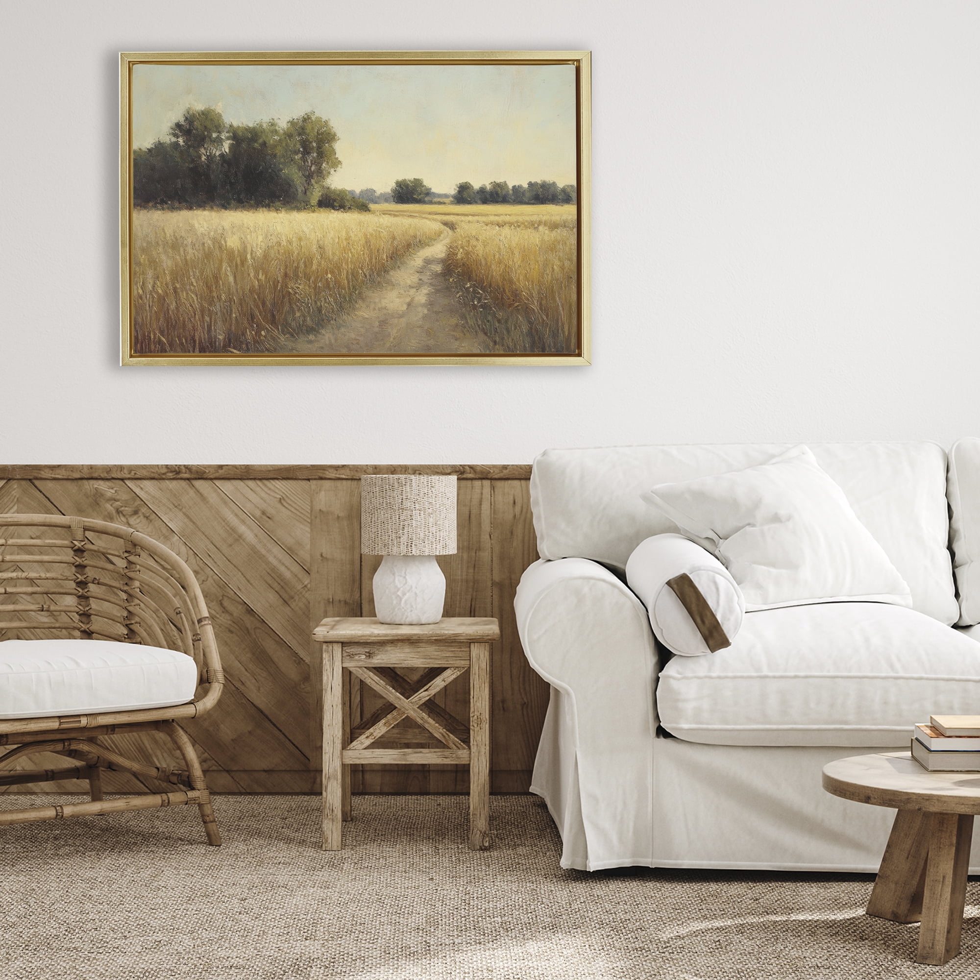 Stupell Industries Sunlit Country Wheat Path Gold Framed Floater Canvas Wall Art, design by Petal Prints Design