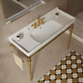 thumbnail image 2 of LiviNest Modern Wall-Mounted Bathroom Vanity: 48" Spacious Ceramic Console Sink - 40% More Counter Space for Family & Guests - Gold Stainless Steel Legs & Towel Bar for Easy Floor Cleaning, 2 of 5