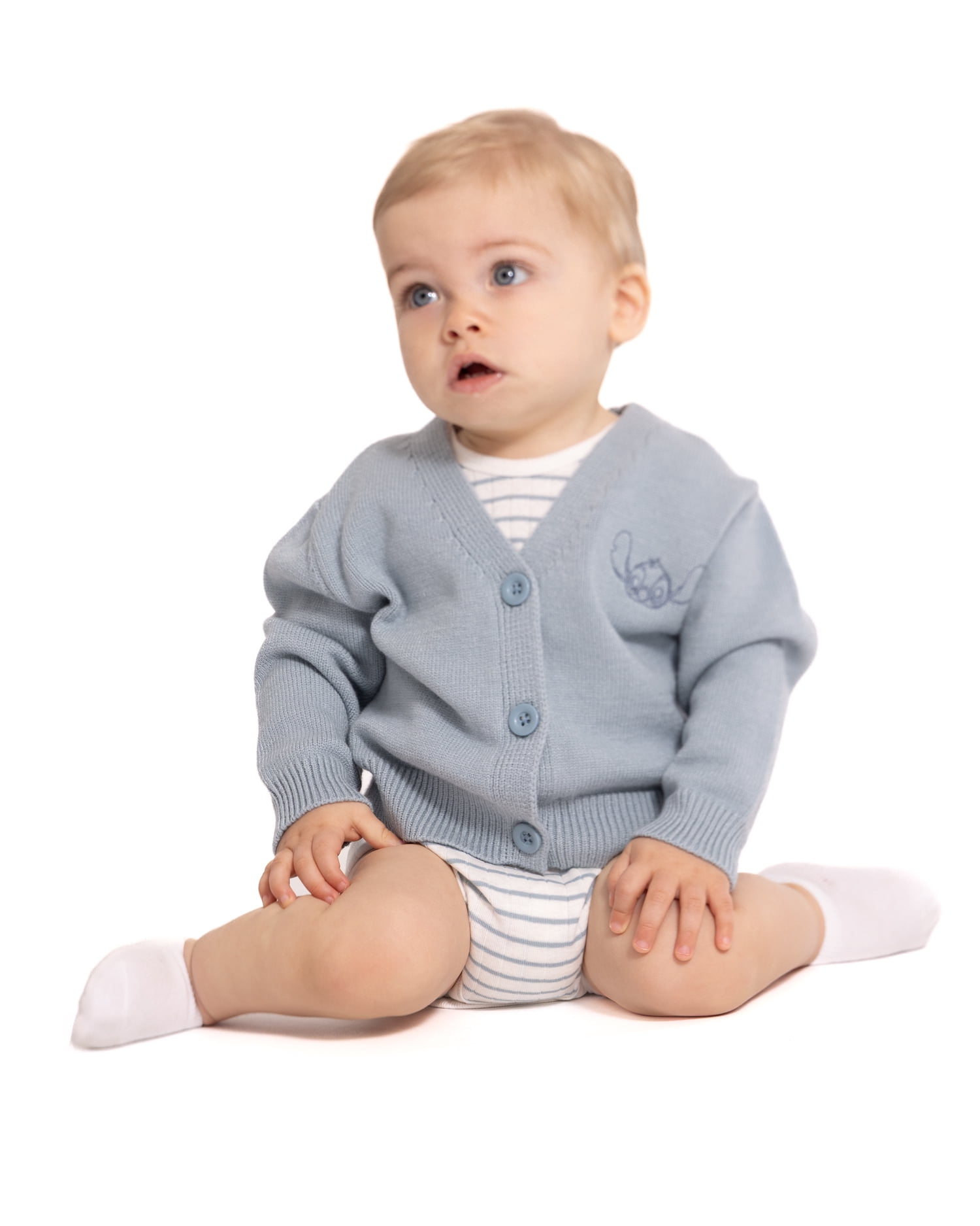 Disney Baby Wishes + Dreams Stitch Embroidered Cardigan with Long Sleeves, Sizes 0/3M-18M