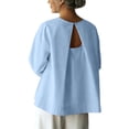 thumbnail image 3 of Craaazy Womens Solid Color Crewneck Cotton Long Sleeve Tops with Back Keyhole Cutout for Summer Daily Wear Gift, 3 of 8