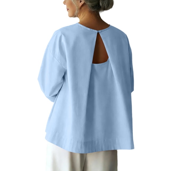 Fewfanhot Women's Clothing Split Open Back Crew Neck T Shirt Cut Out Short Sleeve Tee Tops