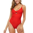 thumbnail image 1 of Traje de baño de una pieza adelgazante con cuello en V y cuello en V de color sólido cómodo para mujer OAVQHLG3B Store lin121212, 1 of 4