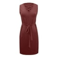 thumbnail image 6 of Bigersell Womens Plus Size Dresses Ladies Solid Color Cross Strap V-Neck Belt Sleeveless Tank Mini Dress Plus Sweater Dress Style 43089, Female Ankle-Length Dresses Red XL, 6 of 7