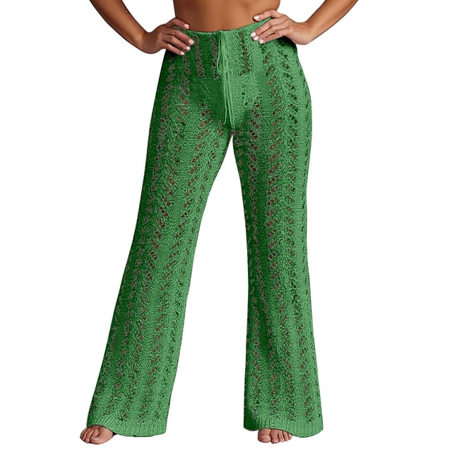 Pantalones club de punto sexy con aberturas para mujer - Prenda de croché de cintura alta para la playa/fiestas, S-L