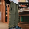thumbnail image 6 of Kalauyu Men's Fleece Cargo Pants Casual Straight Leg Sweatpants Elastic Waist Men Pants with Pockets Hiking Pants, 6 of 7