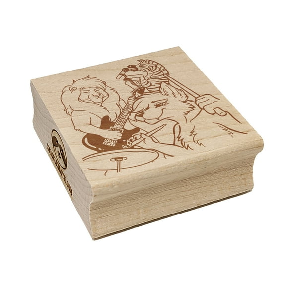 Animal Rock Band Wolf Lion Zebra Drums Guitar Square Rubber Stamp Stamping Scrapbooking Crafting - Large 2.75in