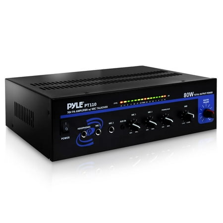 - PYLE PT110 - 80 WATT AC/DC Microphone PA Mono Amplifier w/ 70V Output & Mic Talkover